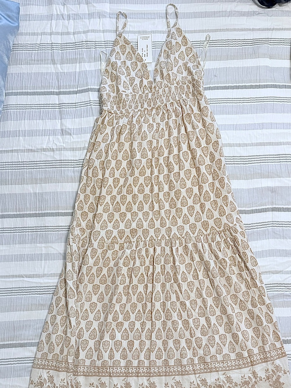 Cream Printed Spaghetti-Strap Maxi Dress